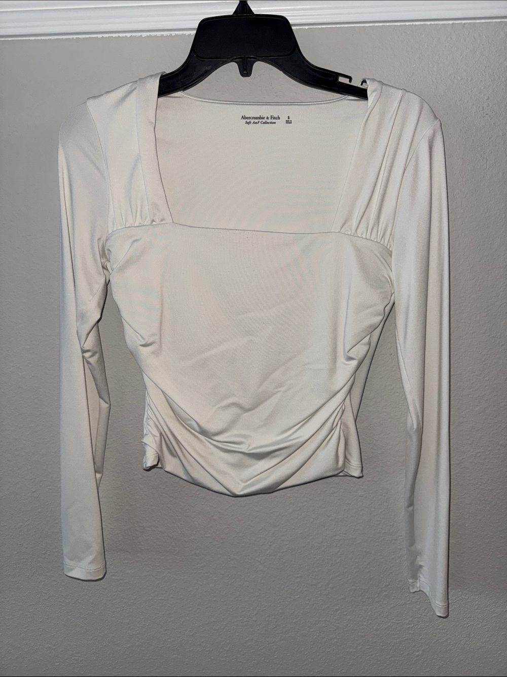 Abercrombie & Fitch Cream Square Neck Long Sleeve Top